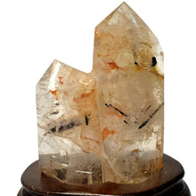 Load image into Gallery viewer, Black Tourmaline in Quartz Twin Point + Stand # 126