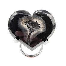 Load image into Gallery viewer, Black Druzy Agate Heart + Stand # 138