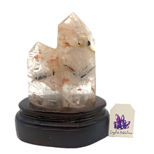 Load image into Gallery viewer, Black Tourmaline in Quartz Twin Point + Stand # 126