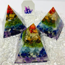 Load image into Gallery viewer, Chakra Resin Chip Orgone Pyramid