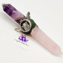 Load image into Gallery viewer, Chevron Amethyst + Rose Quartz Double Point Wand # 125