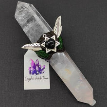 Load image into Gallery viewer, Clear + Rose Quartz Double Point Wand + Black Obsidian Heart # 101