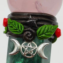 Load image into Gallery viewer, Rainbow Fluorite + Rose Quartz Sphere Wand # 158