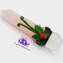 Load image into Gallery viewer, Rose Quartz + Clear Quartz Sphere Wand # 152