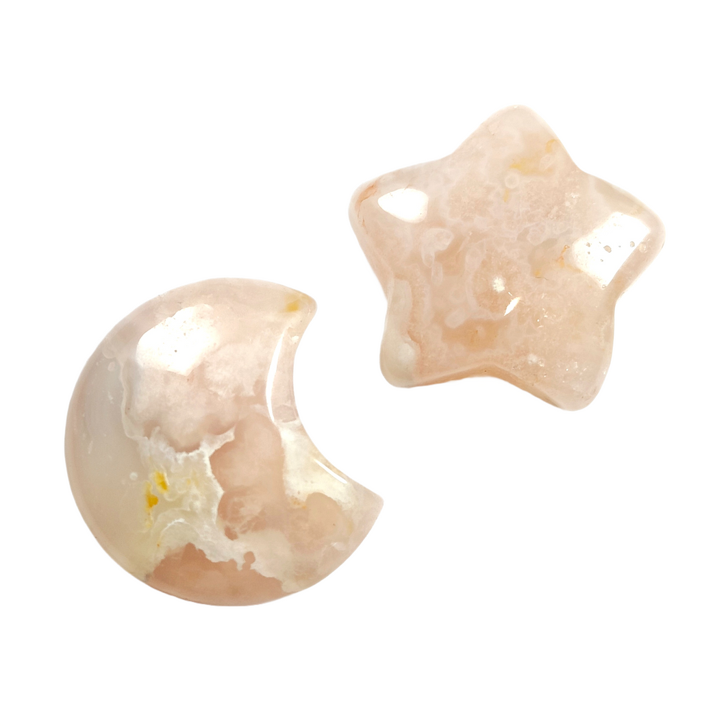 Flower Agate Star & Moon Set