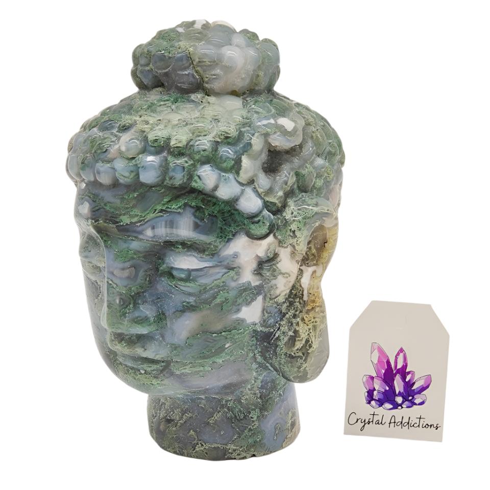 Moss Agate Buddha Head XL # 3