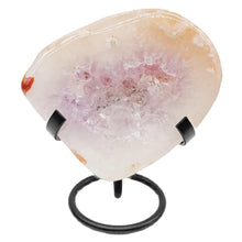 Load image into Gallery viewer, Flower Agate + Amethyst Geode + Stand # 163
