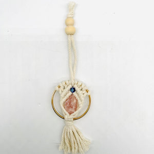 Evil Eye Rose Quartz Macrame Hanger