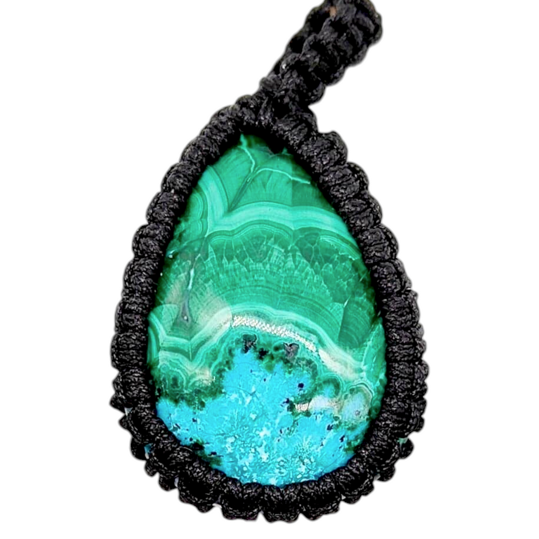 Chrysocolla + Malachite Macramé Pendant # 39