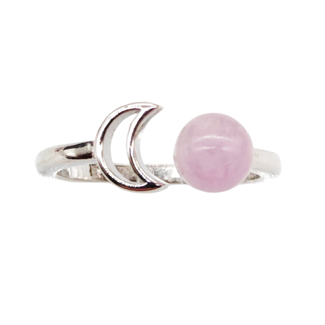 Kunzite Moon Adjustable Silver Ring