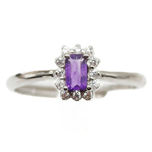 Amethyst Rectangle Halo Adjustable Ring