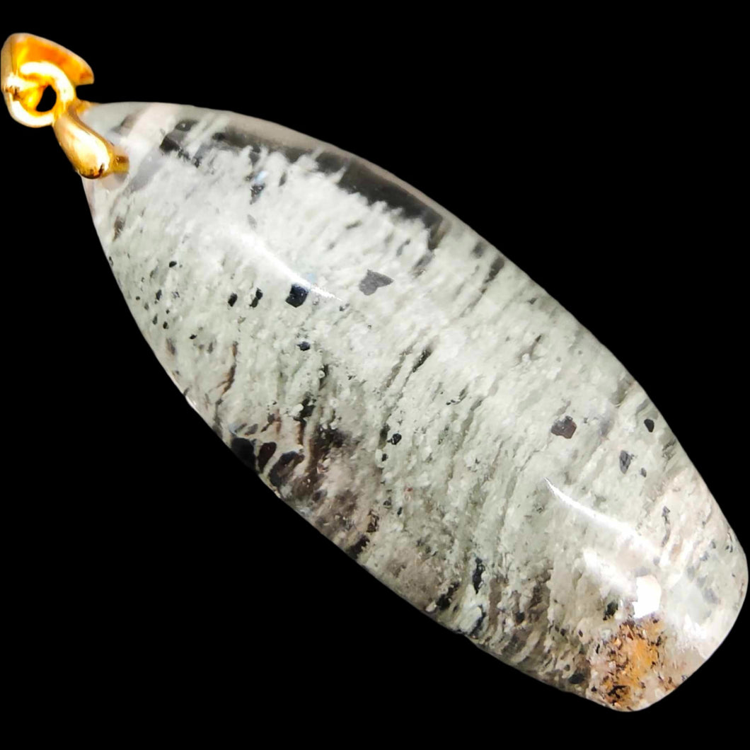 Scenic Garden Quartz + Black Mica Gold Pendant # 186