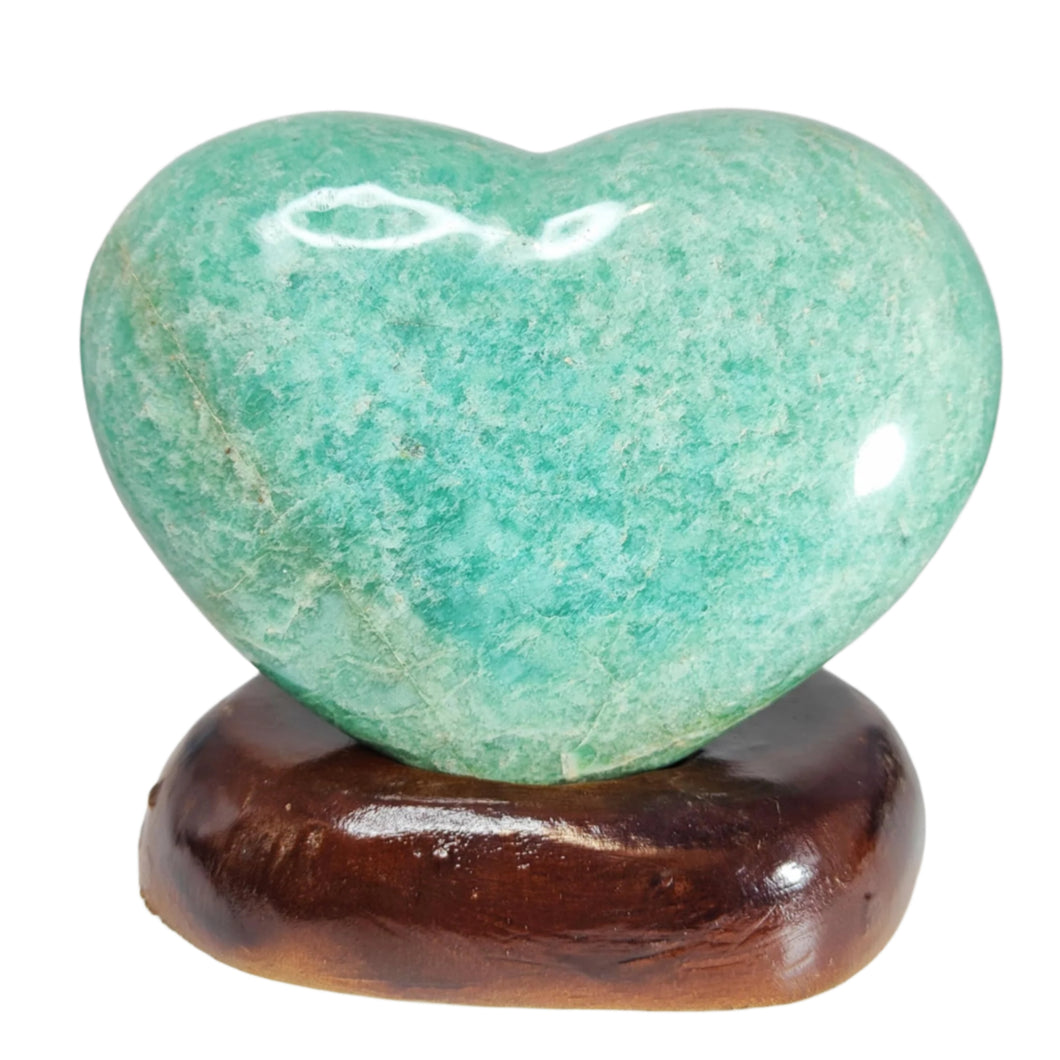 Amazonite Heart + Wooden Stand XL # 119