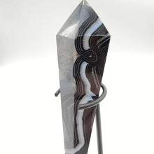 Load image into Gallery viewer, Black Banded Agate Wand + Stand # 28
