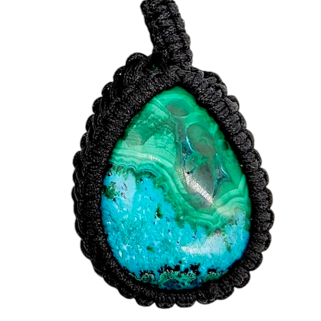 Chrysocolla + Malachite Macramé Pendant # 95