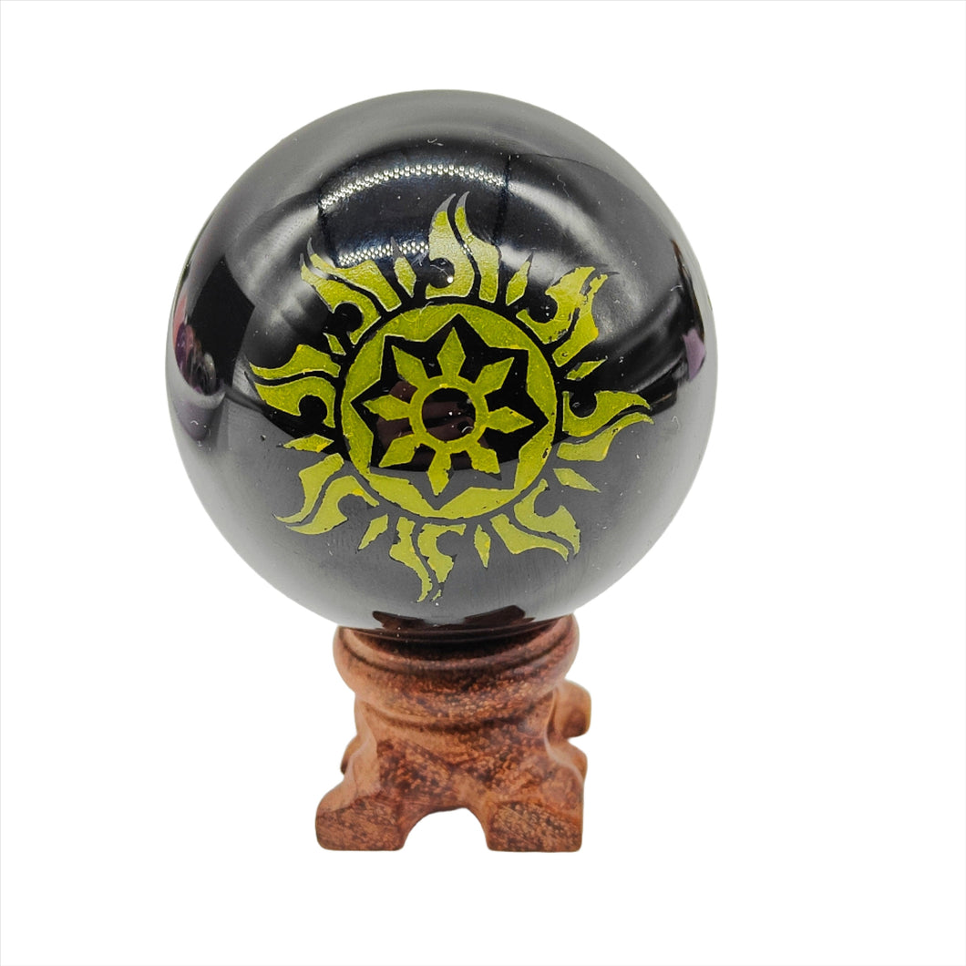 Black Obsidian Engraved Sphere # 161