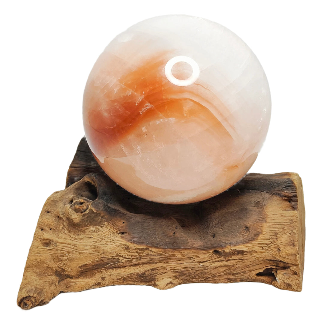 Fire Quartz Sphere + Custom Wood Stand # 76