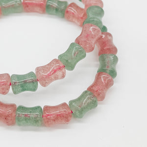 Red / Green Strawberry Quartz Barrel Bracelet