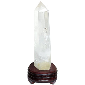 Clear Quartz Blue Needle Feather Tower + Stand # 10