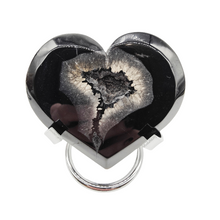 Load image into Gallery viewer, Black Druzy Agate Heart + Stand # 138
