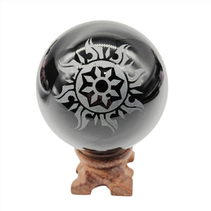 Black Obsidian Engraved Sphere # 172