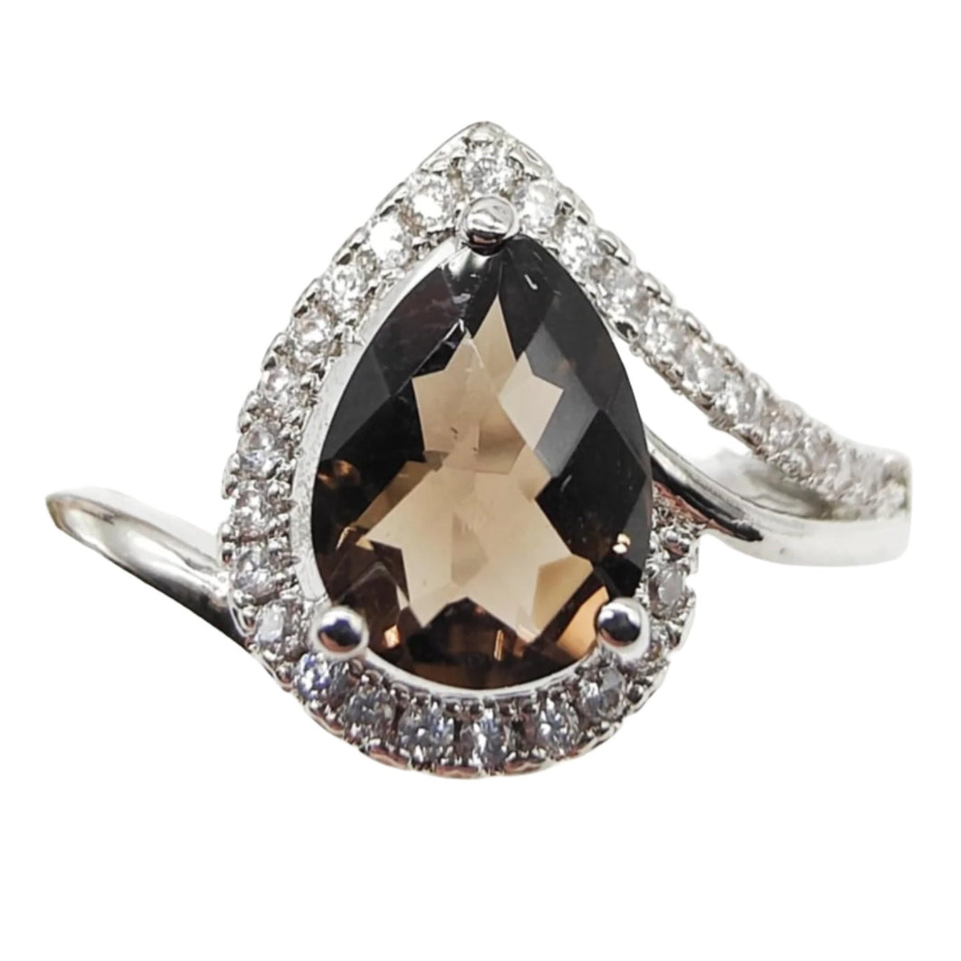 Smoky Quartz Adjustable Pear Halo Ring