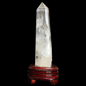 Clear Quartz Blue Needle Feather Tower + Stand # 10