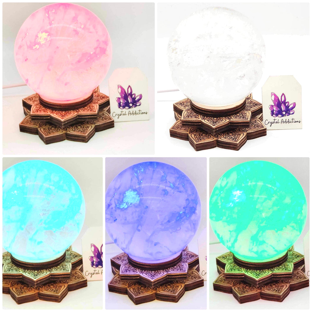 Wooden Lotus USB light up Sphere Holder Small