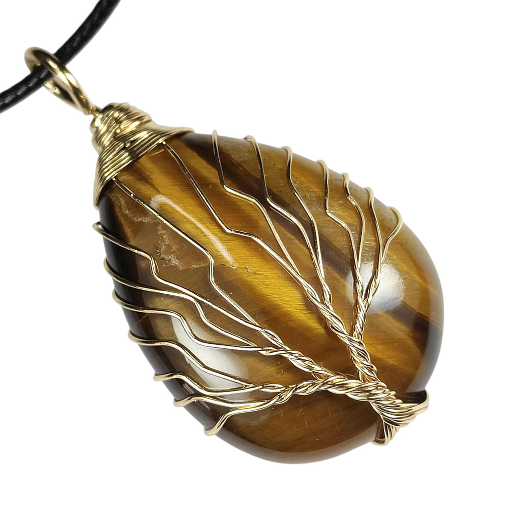 Tiger's Eye Gold Tree of Life Pendant