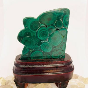 Malachite Freeform w/wooden stand # 134