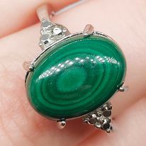 Malachite Silver Adjustable Ring #85