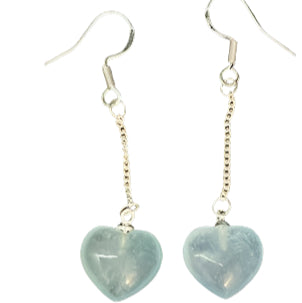 Sterling Silver Aquamarine Heart Dangle Earrings #30