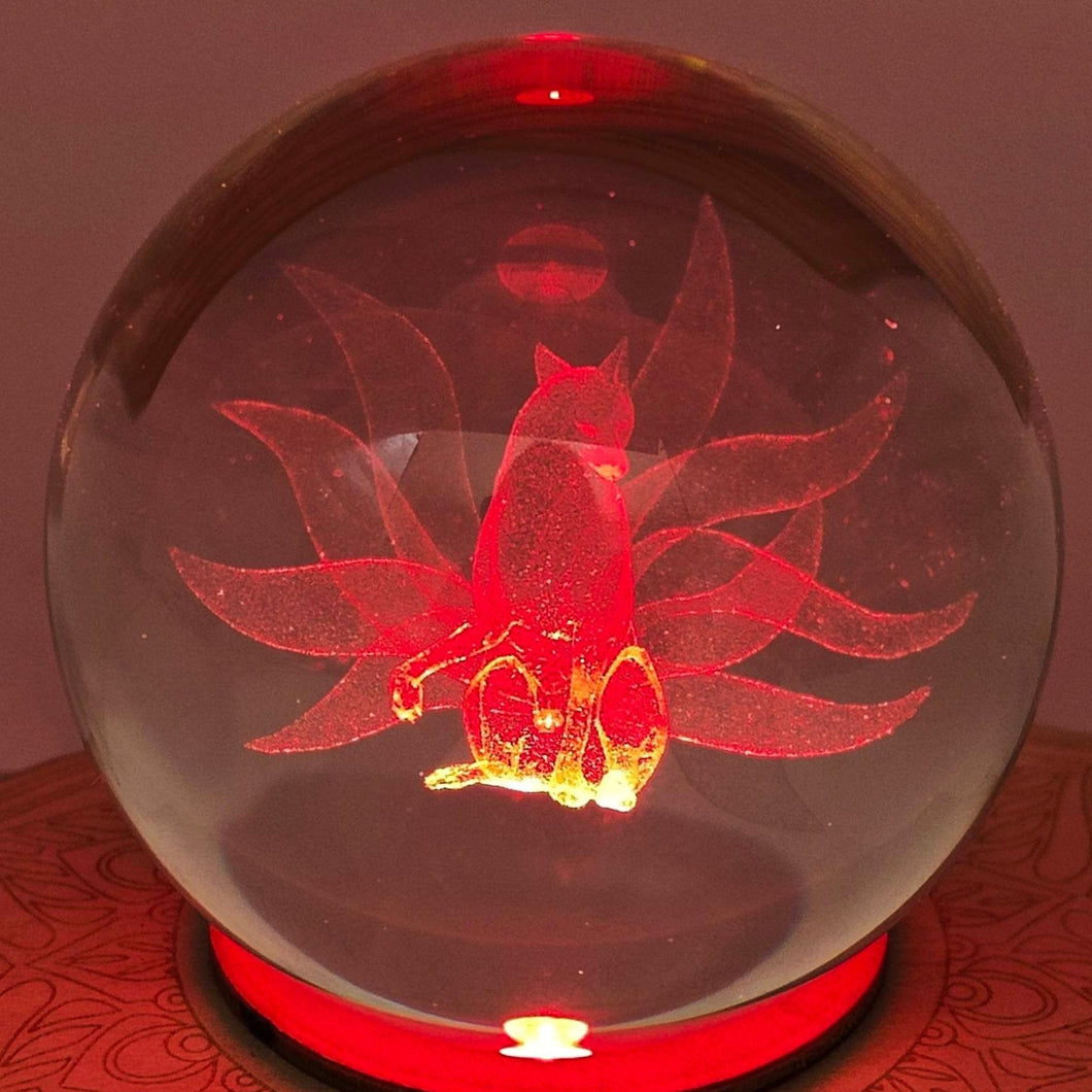 Glass Etched Sphere Nine Tail Fox