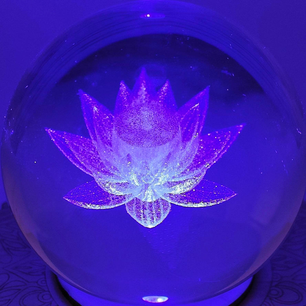 Glass Etched Sphere Lotus