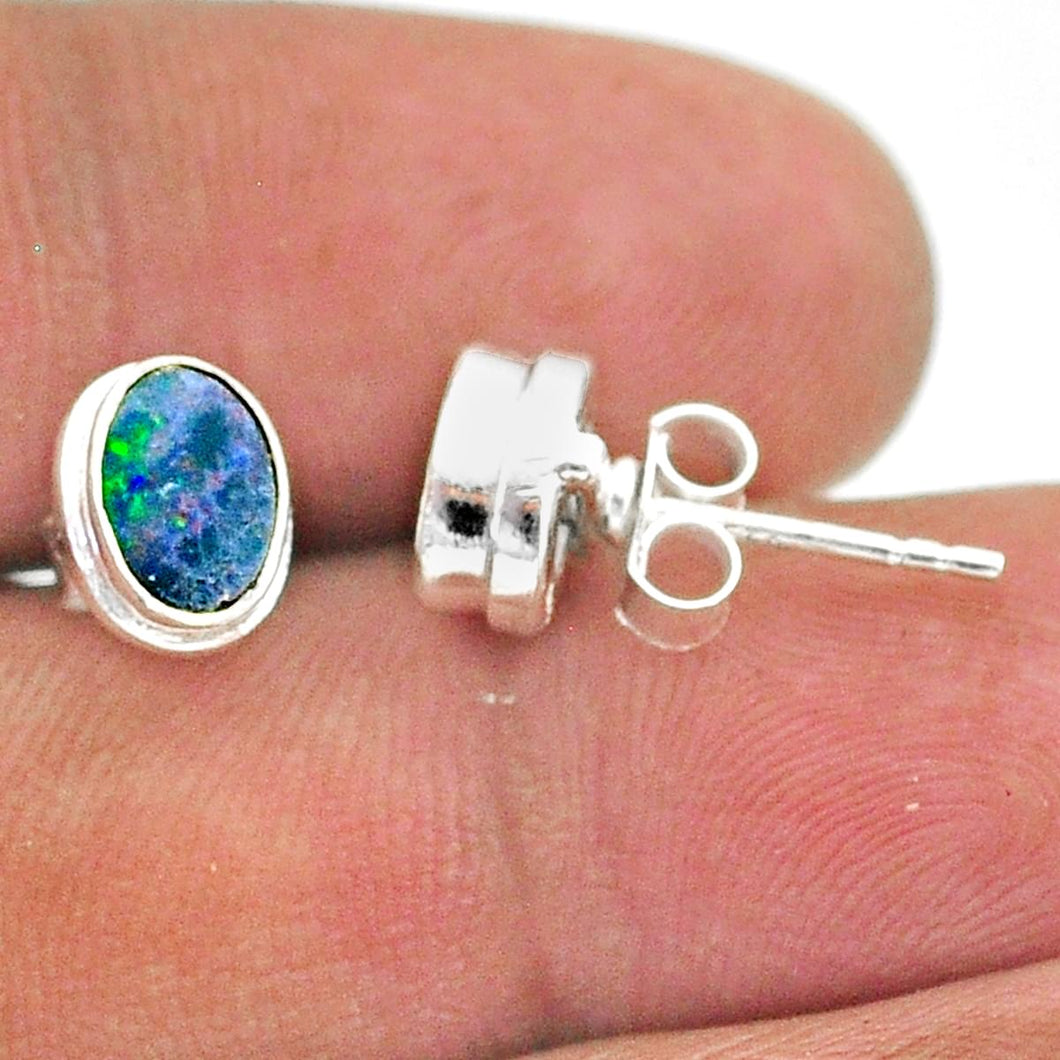 Blue Australian Opal Sterling Silver Stud Earrings # 79