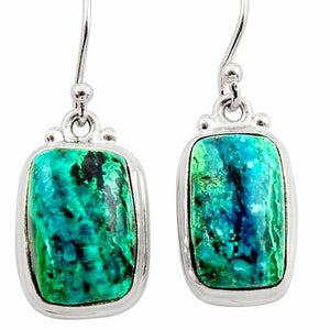 Green Azurite Malachite Dangle Earrings # 58