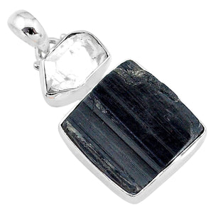 Black Tourmaline + Raw Herkimer Pendant # 132