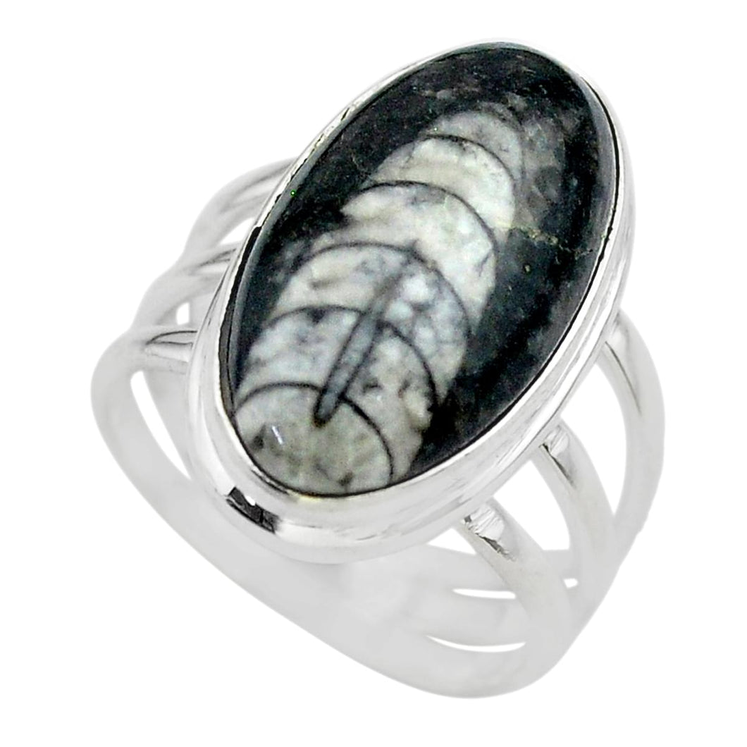 Black Orthoceras Oval Sterling Silver Ring # 156