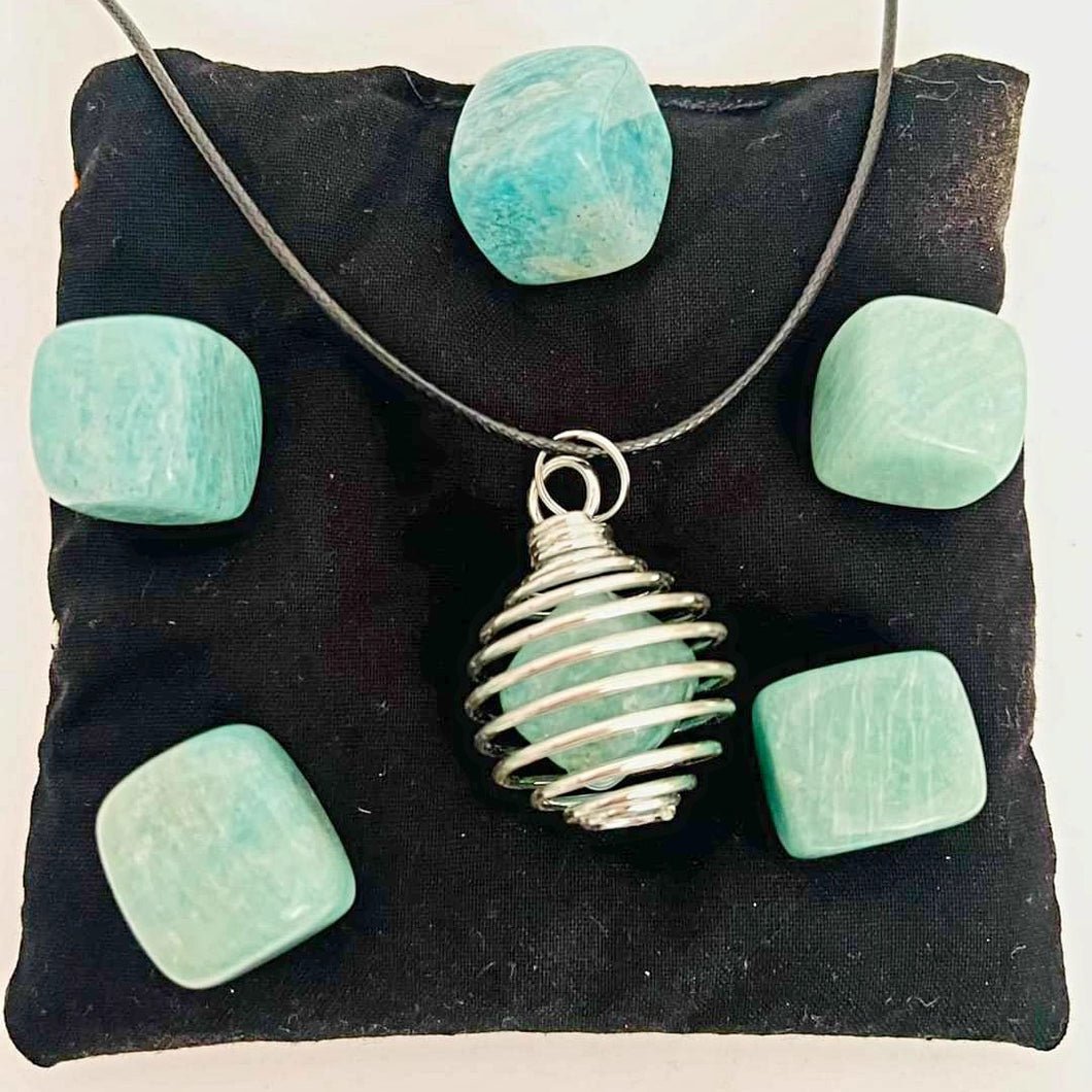 Amazonite Interchangeable Silver Cage Tumble Pendant