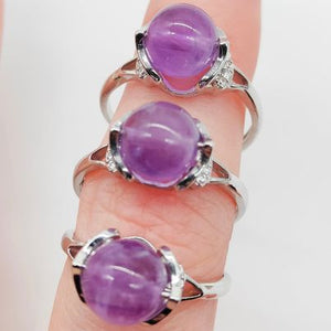 Amethyst Spinning Meditation Adjustable Silver Ring