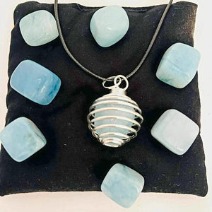 Aquamarine Interchangeable Silver Cage Tumble Pendant