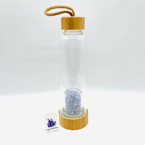 Bamboo + Glass Water Bottle w/Blue Lace Agate Chips