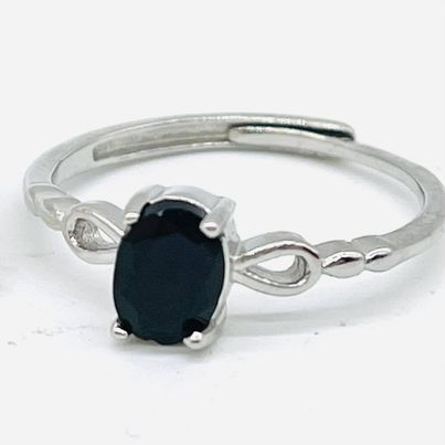 Black Onyx Silver Adjustable Ring