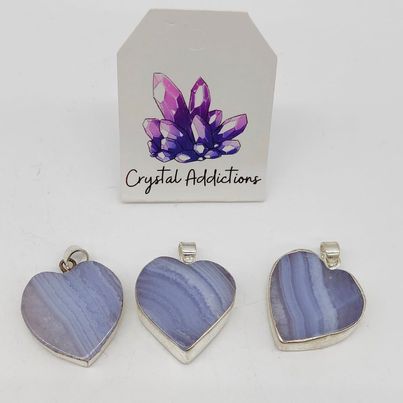 Blue Lace Agate Sterling Silver Heart Pendants