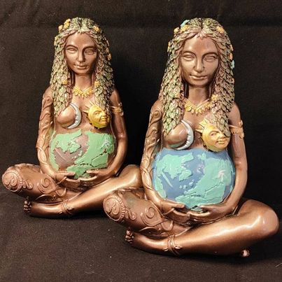 Mother Earth Bronze Resin Statue - Green