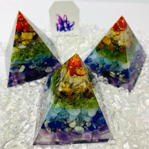 Chakra Resin Chip Orgone Pyramid