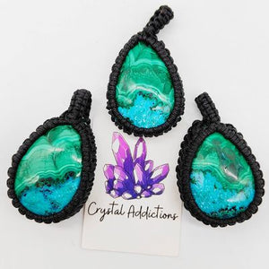 Chrysocolla + Malachite Macramé Pendant # 173