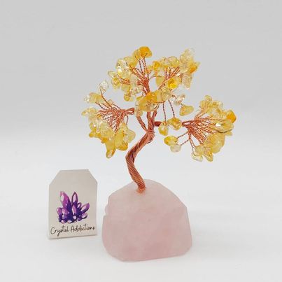 Citrine Chip Tree + Rose Quartz Base # 64
