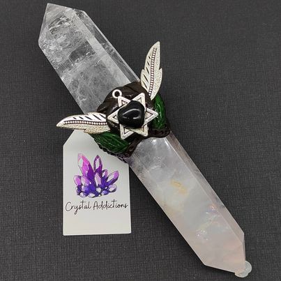 Clear + Rose Quartz Double Point Wand + Black Obsidian Heart # 101