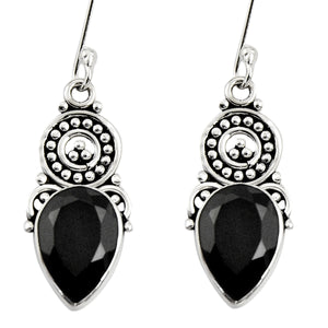 Black Onyx Pear Dangle Earrings # 13